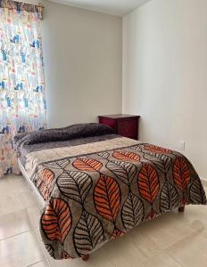 una camera con un letto con una trapunta sopra di Alojamiento completo a San Isidro de los López
