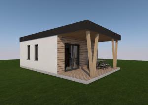 a rendering of a small house with a deck at kemp Pohoda in Roudná