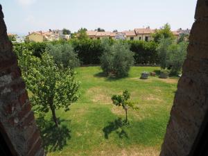 Elle offre une vue sur un jardin planté d'arbres et de buissons. dans l'établissement Agriturismo Piano Grande, à Avigliano