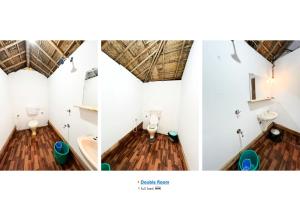 twee foto's van een badkamer met toilet en wastafel bij Palolem Hideout in Canacona