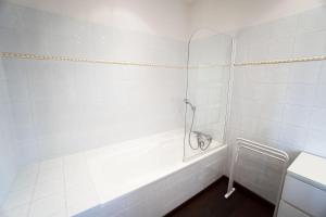 a white bathroom with a shower and a tub at Airial de Tourteau Chollet in Arbanats +16 photos