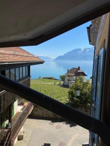 een uitzicht vanaf het balkon van een huis bij Loft-House - Maison Vigneronne Village UNESCO in Rivaz