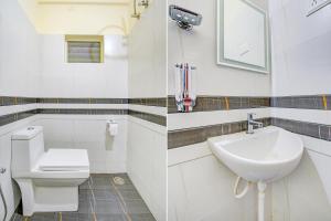 two pictures of a bathroom with a toilet and a sink at FabExpress Rithun Residency in Bangalore