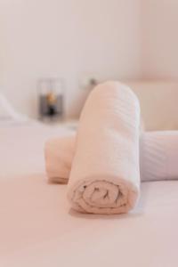 a roll of toilet paper on a bed at Apartamento con vistas a la playa de la Concha en Donostia-San Sebastián - Marina 1 in Donostia-San Sebastián