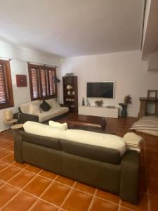 a living room with a couch and a tv at La casa de bega de mar in Sueca