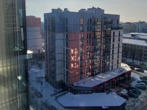 an aerial view of a tall building in a city at DreamTown Однокімнатна біля вокзалу in Lutsk