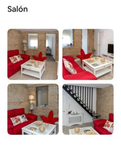 ビーゴにあるEmblematico y encantador apartamento centro vigoの赤い家具付きリビングルーム四枚