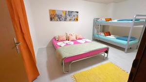 a small room with a bunk bed and a shelf at Grandhouse center of Switzerland in Olten