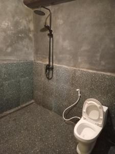 een badkamer met een toilet en een douche bij Hendra Homestay in Tetebatu