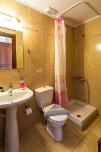 a bathroom with a toilet and a sink and a shower at Allaria villa in Margarítai