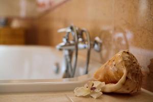 a banana peel sitting on a counter next to a sink at Ferienwohnung-Herbolzheim in Herbolzheim +31 photos