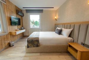 ein Hotelzimmer mit einem Bett und einem TV in der Unterkunft MATEO HOTEL in Istanbul