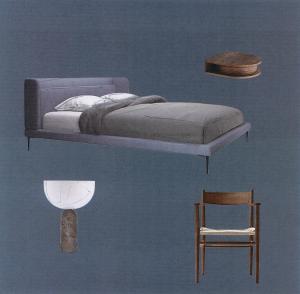 a painting of a bed and a chair and lights at stilwerk Strandhotel Blankenese in Hamburg