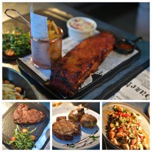 un collage di immagini di cibo su un tavolo di Casa Cu Tei Craiova a Craiova Altre 18 foto