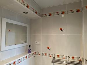 a bathroom with a mirror and a sink at Penzion Sokolov 1 in Sokolov