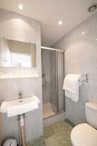 バル・シュル・セーヌにあるHôtel Chez MiMiのバスルーム(シャワー、洗面台、トイレ付)