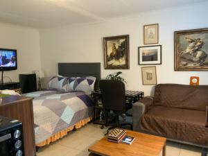 un soggiorno con letto e divano di Coz Bachelor Pad in Randburg a Johannesburg