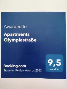 Certifikat, nagrada, znak ali drug dokument, ki je prikazan v nastanitvi Apartments Olympiastraße