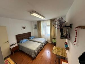 1 dormitorio con 1 cama y TV en Teté, en Lima