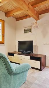 sala de estar con TV y sofá en Ica - hišica v hribih, en Kamnik