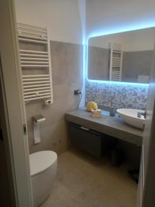 een badkamer met een toilet, een wastafel en een spiegel bij Room in arena in fiera in Verona