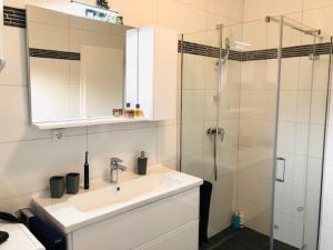 ein Bad mit einem Waschbecken und einer Dusche in der Unterkunft Apartment Aurora in Opatija