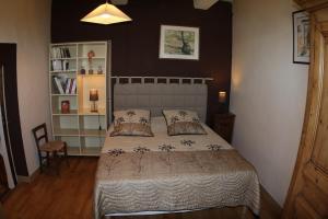a bedroom with a bed and a book shelf at La ferme de blanche in Entrechaux