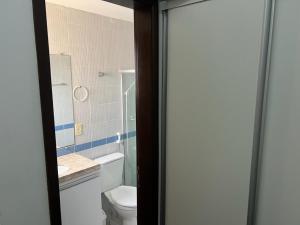 une salle de bains avec toilettes, lavabo et miroir dans l'établissement Winterville Gravatá Lazer e descanso!, à Gravatá 18 autres photos