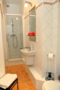 a bathroom with a toilet and a shower and a sink at Appartements 7 Florian in Cannes