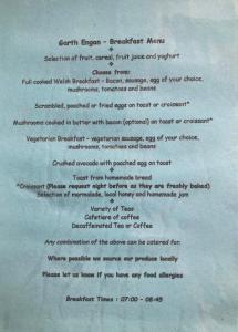 a letter from a restaurant with handwriting on it at Garth Engan Private Self Contained B&B with Garden Area in Llanbedr