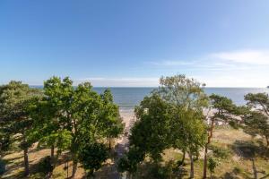 una fila de árboles en una playa cerca del océano en Villa Sirene, en Binz