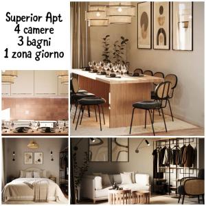 eine Collage mit Fotos von einer Küche und einem Wohnzimmer in der Unterkunft colosseo flats and penthouse in Rom