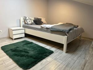 um quarto com uma cama com um tapete verde em WaMM Apartament em Zlotów