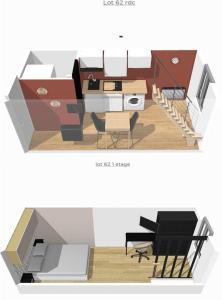 two views of a room with a table and chairs at Duplex-Université in Lyon