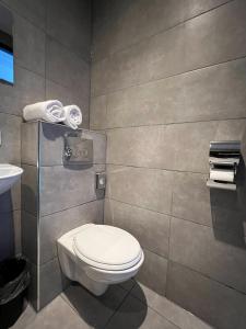 a bathroom with a toilet and a sink at Amsterdam Lake Hotel in Badhoevedorp