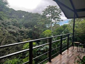 a balcony with a view of the forest at Casa Colibrí in Tilarán