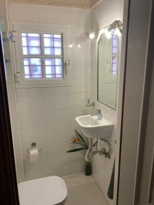 ein weißes Bad mit einem Waschbecken und einem WC in der Unterkunft The red door house in Santa Cruz de Tenerife