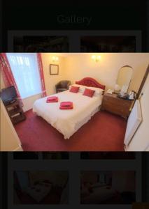 a bedroom with a large white bed with red pillows at Kings Arms Hotel in Sandwich
