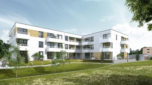 an artist rendering of an apartment building at Lazur Seven in Gdańsk