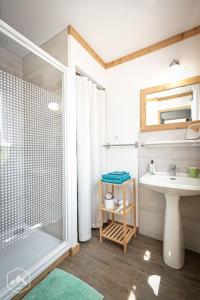 y baño con ducha y lavamanos. en Côté-Bourget 3 pers LA BELLE PLINIER proche La Norma Aussois, en Villarodin-Bourget