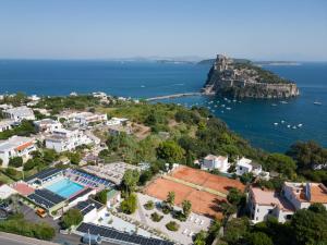 an aerial view of a resort with a pool and the ocean at Hotel Parco Cartaromana in Ischia