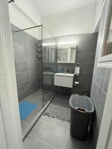 a bathroom with a shower and a sink at Acropolis Luxury Apartments Parthenon view in Athens