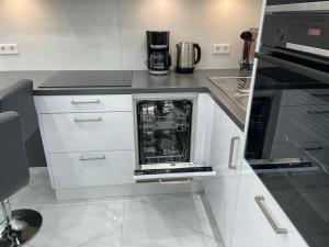 a kitchen with an appliance in the dishwasher at Davidoff-Apartment in Seelze