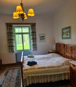 - une chambre avec un lit et une fenêtre dans l'établissement Villa Waldheimat, à Unter Adlitzgraben