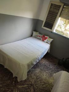 ein Schlafzimmer mit einem Bett in der Ecke eines Zimmers in der Unterkunft Dakini Hostel in Partido Lomas de Zamora