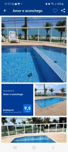 un collage di tre foto di una piscina di Amor e aconchego a Praia Grande