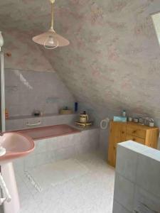 a bathroom with a sink and a bath tub at Grande maison de campagne in Lantic