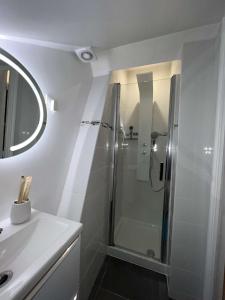 a bathroom with a shower and a sink at Le Concon Versaillais, à 5 minutes du Château de Versailles in Le Chesnay