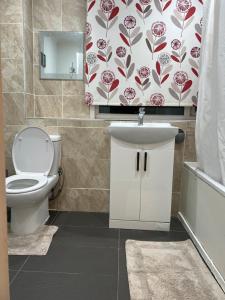 a bathroom with a toilet and a sink at Room in Essex in Pitsea