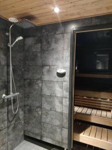 a bathroom with a shower stall at Gold Digger's Timber in Inari